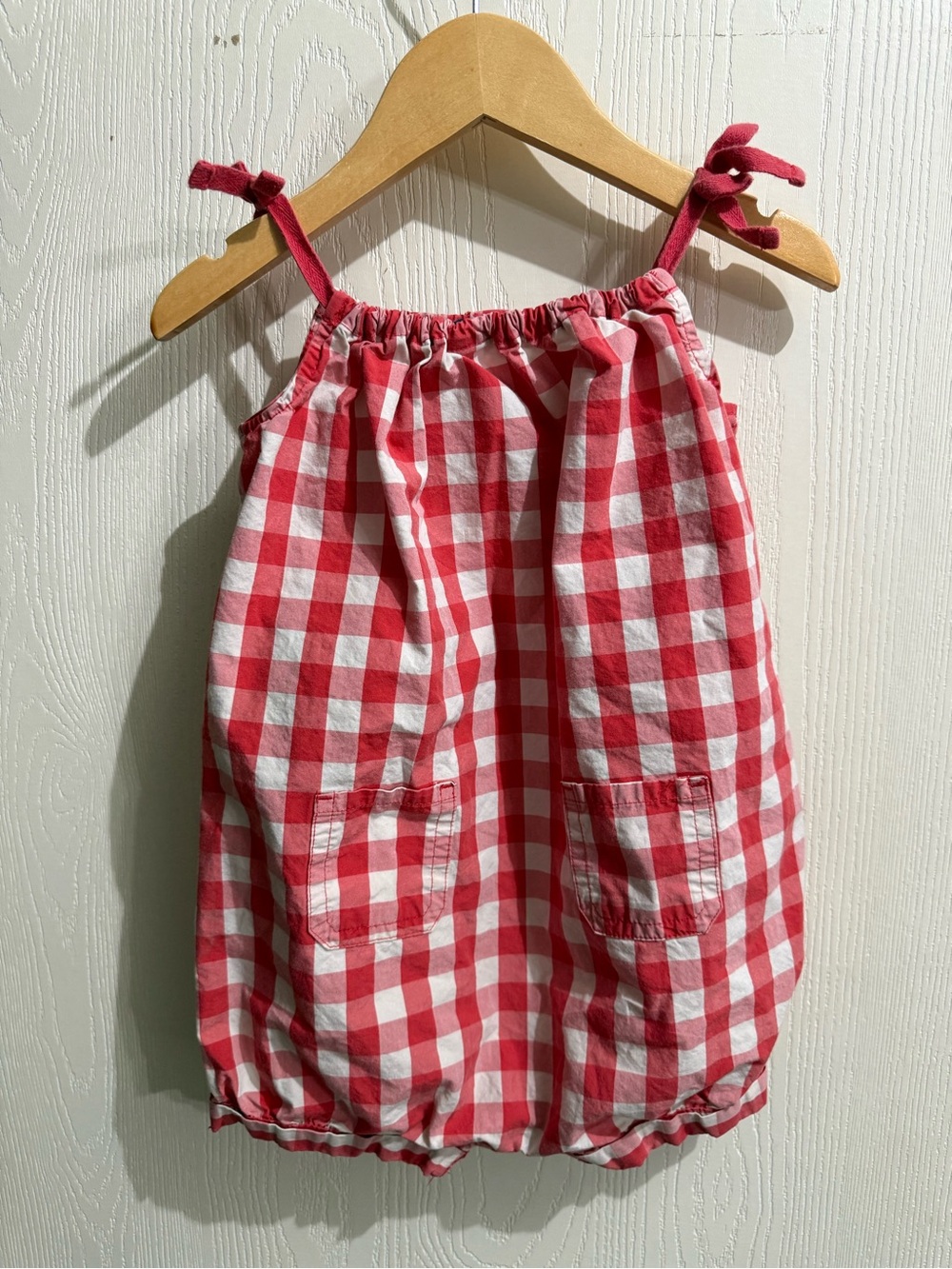 GAP Red & White Gingham Tie-Shoulder Bubble Romper - Picture 2 of 6
